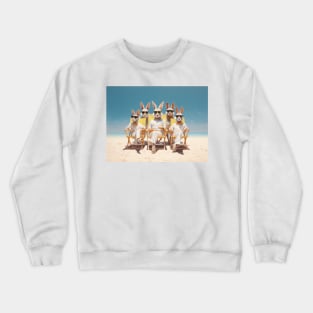 5 Rabbits Sunbathing On Deckchairs One The Beach Wearing Sun Glasses With Bow Ties Crewneck Sweatshirt